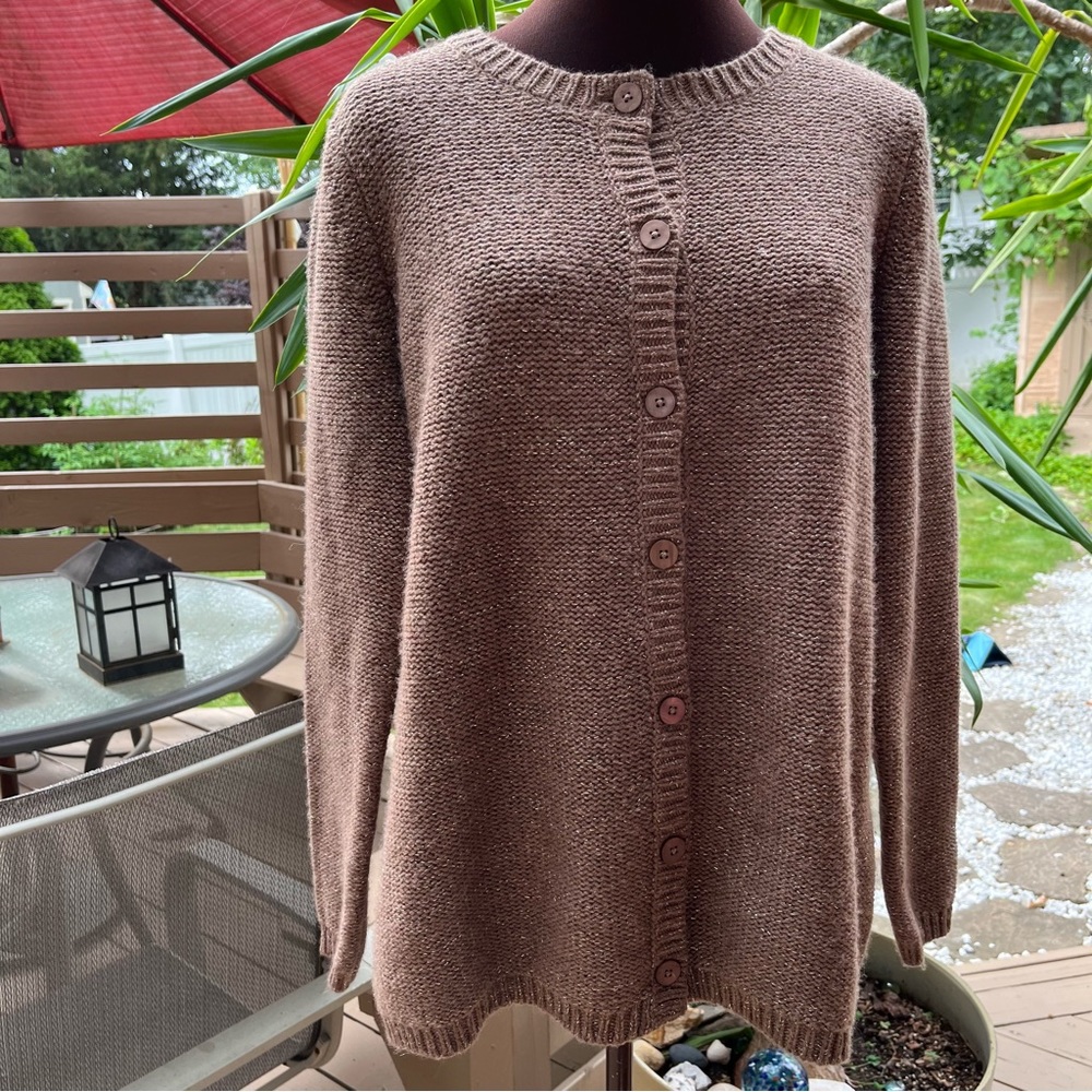 EUC Soft Surroundings wool cashmere blend brown knit button down sweater